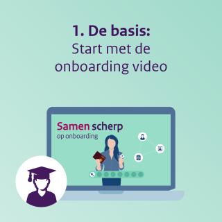 Laptop met startscherm van de video Samen scherp op onboarding