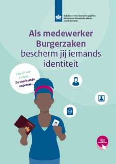 Poster bescherm iemands identiteit Samen scherp dame met paspoort en pasfoto in hand