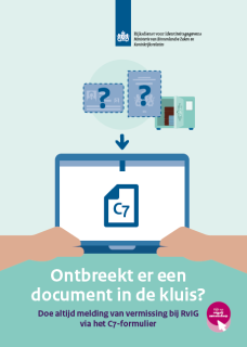 Poster ontbreken document in kluis Samen scherp laptop en kluis met identiteitsbewijzen met vraagteken